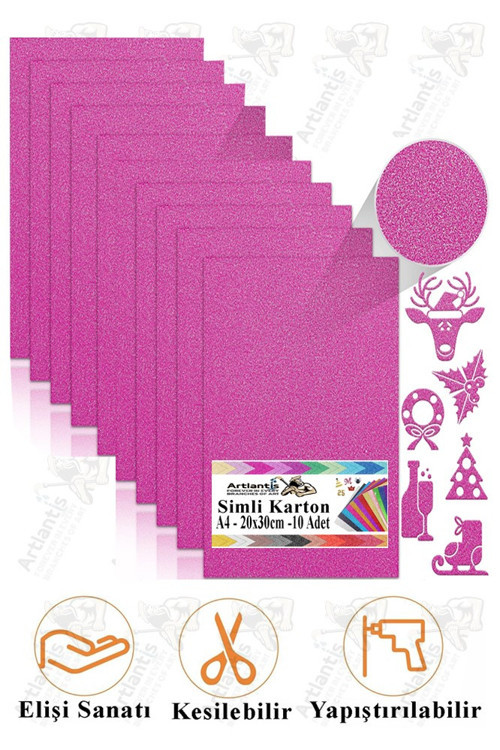 Pembe Simli Karton A4 20x30 cm 10 lu 1 Paket Simli Fon Kartonu Parıltılı Kağıt Anasınıfı Kreş Etkinlik Proje