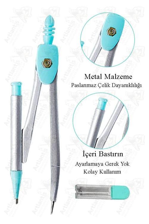 0.7 Uçlu Metal Pergel 1 Adet Fixpoint Kutulu Metal Pergel Versatil Uçlu Mekanik Kalem Basmalı Uçlu Pergel