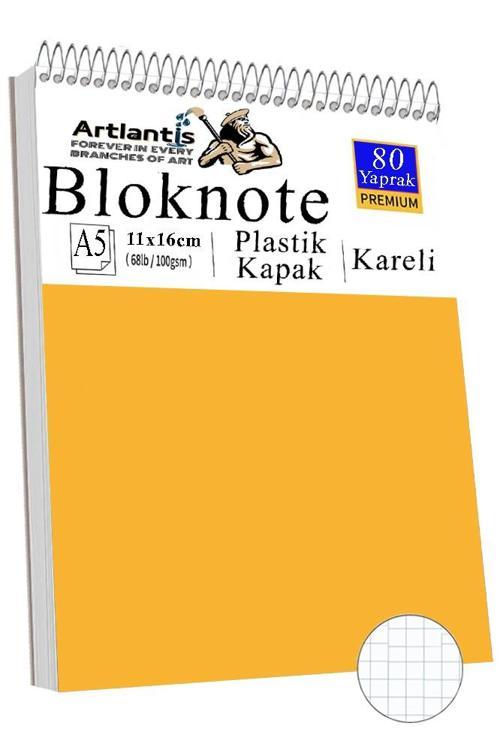 Telli Masaüstü Not Defteri Kareli A5 Orta Boy 1 Adet Masa Üstü Plastik Kapaklı Spiralli Bloknot Blocknote 80 Yaprak Büro