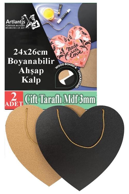 Boyanabilir Çift Taraflı Kalp Mdf 2 Li 1 Paket Kalp Tabela Kapı Duvar Yazı Yazmak Süslemek Dekoratif Hobi Sanat Seti
