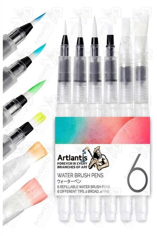 Su Hazneli Kalem Fırça 6 lı 1 Paket Suluboya Fırça Kalemi Kaligrafi Hat Fırçası Sulu Boya Su Hazneli Kalem Doldurulabili