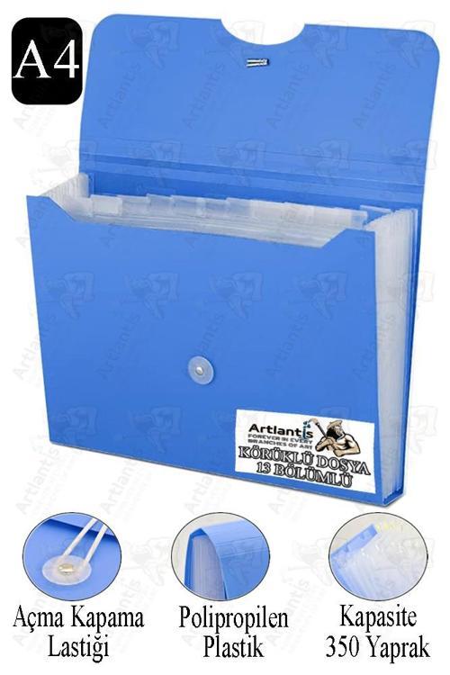 Körüklü Dosya 13 Bölmeli 1 Adet A4 Akardiyon Dosya Düzenleyici 13 Cepli Lastikli Dosya Belge Düzenleyici Klasör