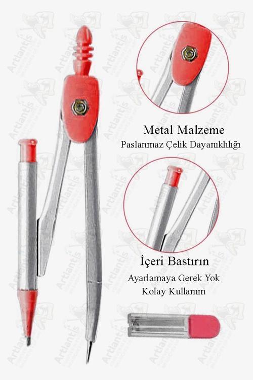 0.7 Uçlu Metal Pergel 1 Adet Fixpoint Kutulu Metal Pergel Versatil Uçlu Mekanik Kalem Basmalı Uçlu Pergel