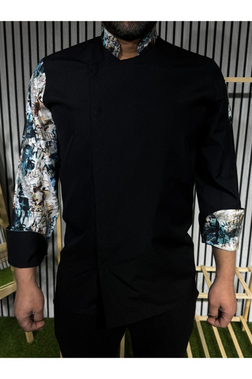 Aşçı Ceketi İthal Kumaş Desenli Unisex Çıtçıtlı Uzun Kollu Chef Aşçı Mutfak Ceketi