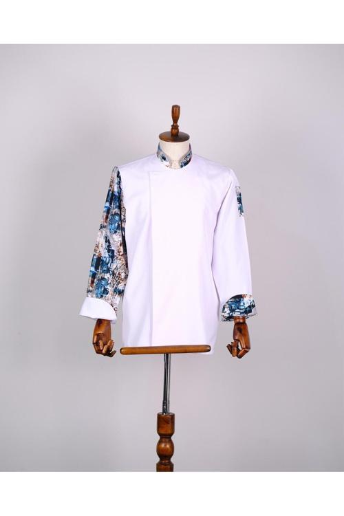 Aşçı Ceketi İthal Kumaş Desenli Unisex Çıtçıtlı Uzun Kollu Chef Aşçı Mutfak Ceketi