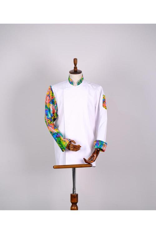 Aşçı Ceketi İthal Kumaş Desenli Unisex Çıtçıtlı Uzun Kollu Chef Aşçı Mutfak Ceketi
