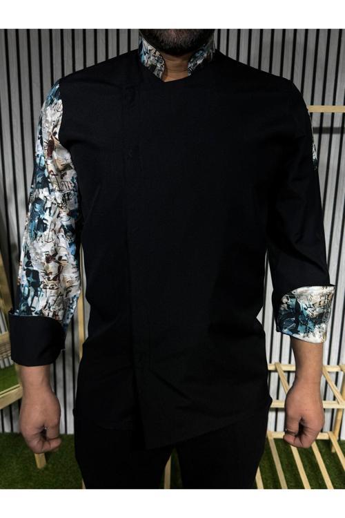 Aşçı Ceketi İthal Kumaş Desenli Unisex Çıtçıtlı Uzun Kollu Chef Aşçı Mutfak Ceketi