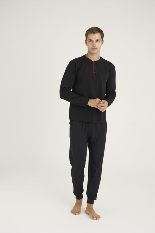 Erkek Büyük Beden %100 Pamuklu Düğmeli Manşetli Uzun Kol Pijama Takım