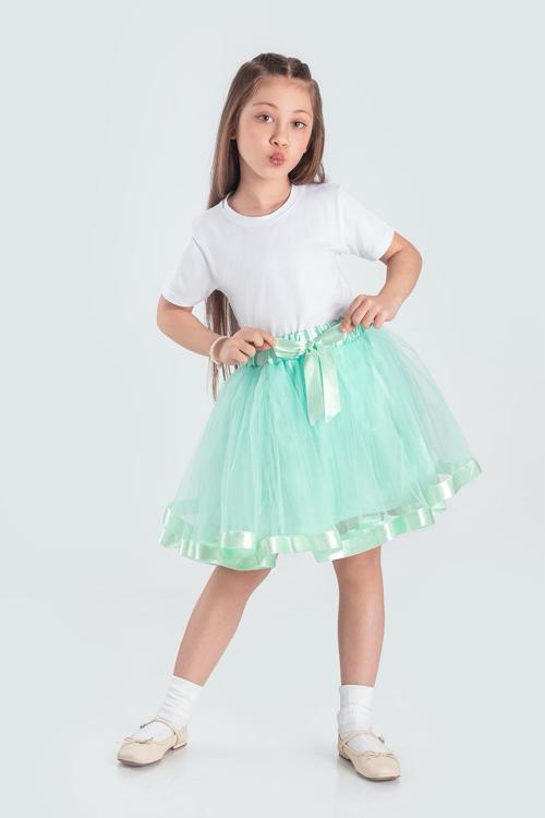 Saten Şeritli Tütü Kız Çocuk Etek M00728 MİNT YEŞİLİ