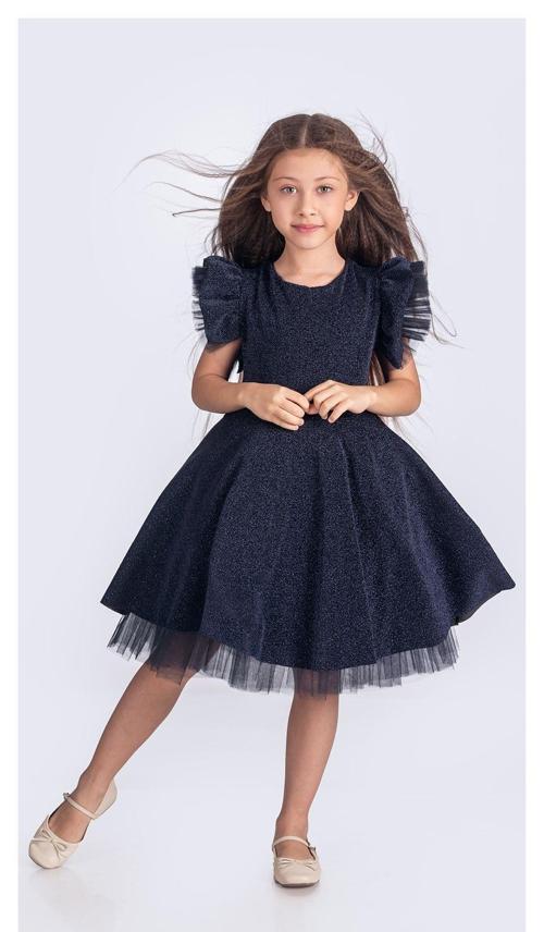Simli Şanzelize Kız Çocuk Abiye Elbise M00669 LACİVERT