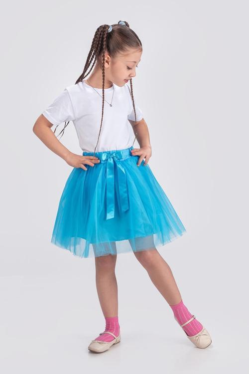 Gökkuşağı Tütülü Kız Çocuk Parti Etek M00727 TURKUAZ