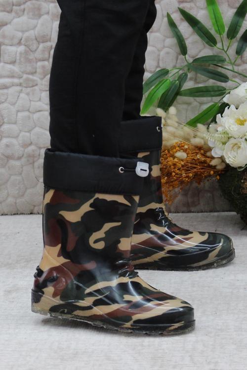 7061 Haki Kamuflaj İçi Peluşlu Su Geçirmez Erkek Çocuk Kar Yağmur Çizmesi