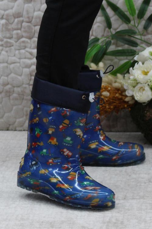 7061 Lacivert Araba İçi Peluşlu Su Geçirmez Erkek Çocuk Kar Yağmur Çizmesi