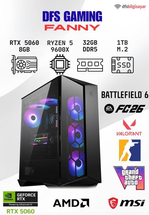 DFS GAMING FANNY RYZEN 5 9600X-B650M-RTX 5060-32GB DDR5 RAM-1TB M.2 SSD-OYUNCU BİLGİSAYARI