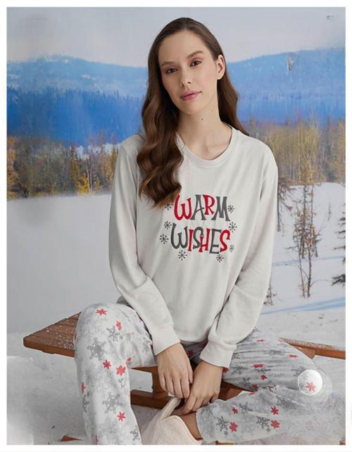 Kadın Bisiklet Yaka TERMAL Pijama Takımı 30074E- 1 Adet