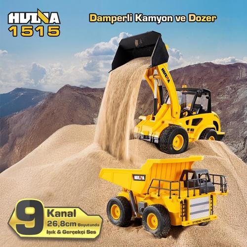 HUINA 1515 1/24 9CH RC Damperli Kamyon & Wheel Loader Dozer Kazıcı Set İş Makinesi Kumandalı RC Model & Ses&Işık Sistemi