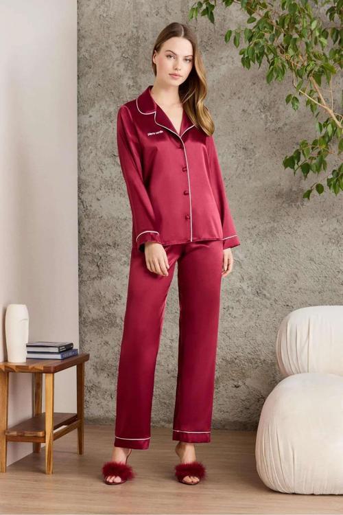 Saten Pijama Takımı 1200 Bordo