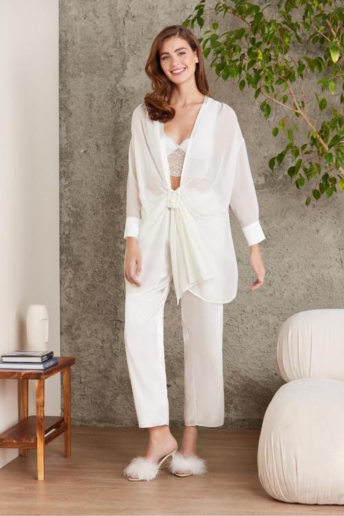 7025 Ekru Kadın 4'lü Saten Takım Gelin Çeyiz Seti