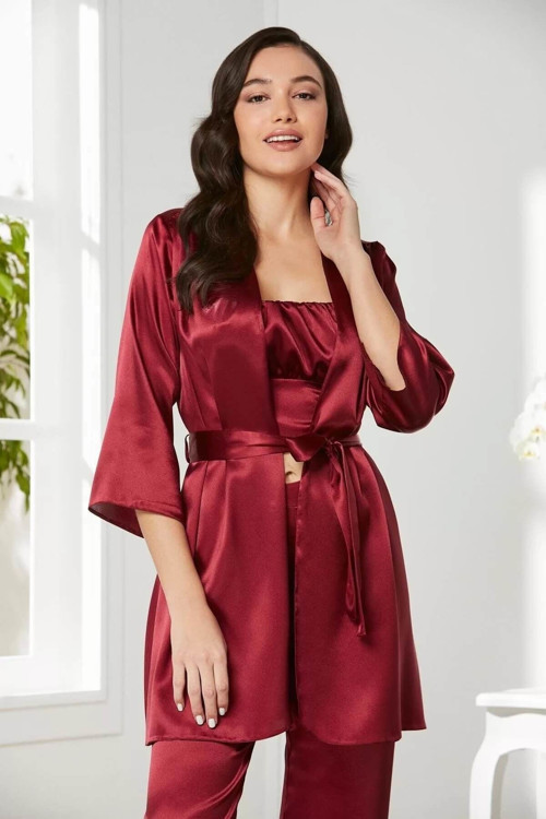 Kadife Saten 3'lü Pijama Takım 2075