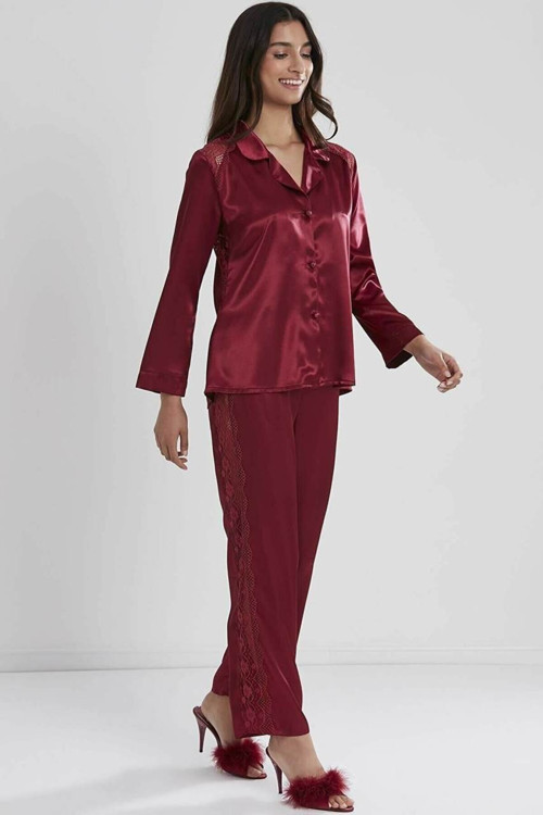 Kadın Sırtı Dantel Saten Pijama Takımı 1438