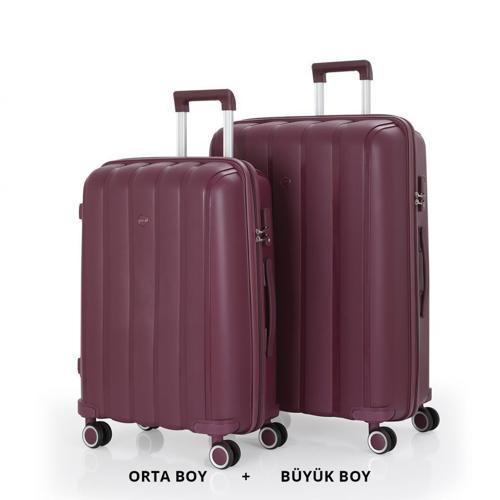 Bavul Büyük ve Orta 2li Set Kırılmaz Silikon Valiz V305 Mürdüm