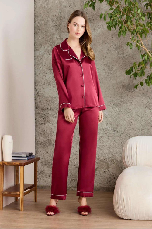 Saten Pijama Takımı 1200 Bordo