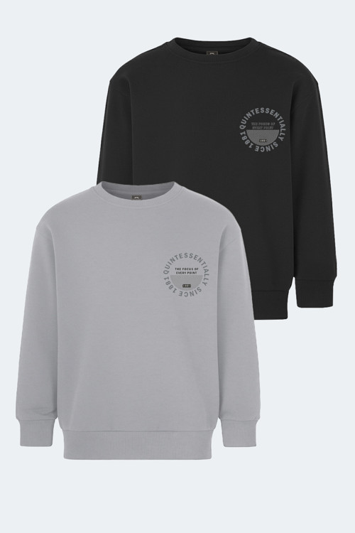 LONE 2 li Set Unisex Çocuk Siyah -Taş Gri Sweatshirt