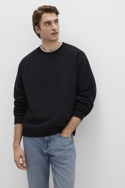 Erkek Bisiklet Yaka Basic Sweatshirt M0S10276-900 Siyah