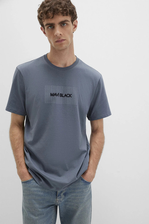 Erkek Baskılı T-Shirt M0613042 Koyu Mavi