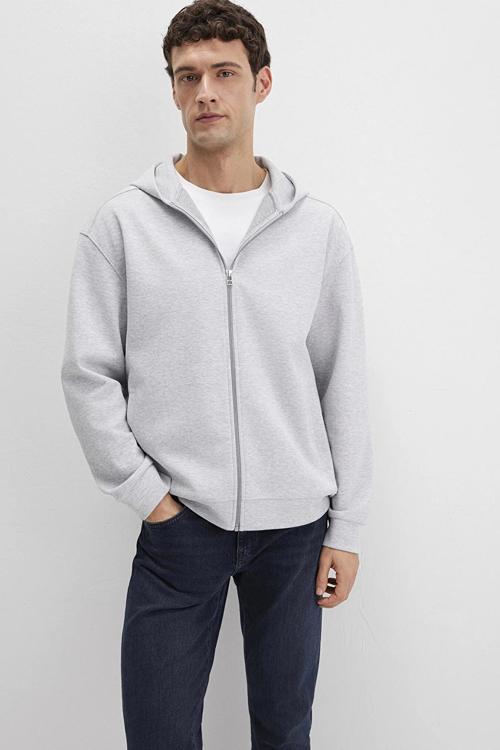 Erkek Kapüşonlu Fermuarlı Sweatshirt M0S10312 Gri