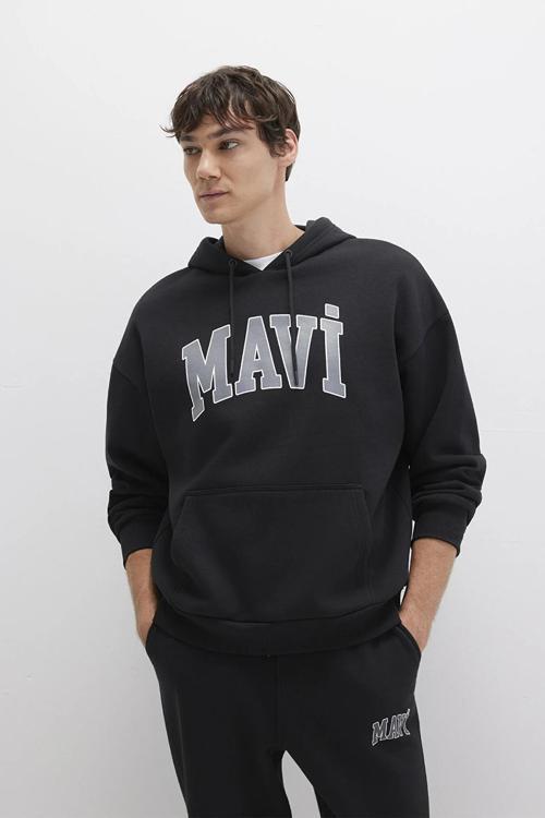 Erkek Logo Baskılı Kapüşonlu Sweatshirt M067149 Siyah