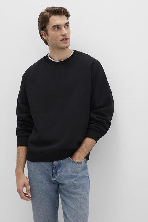Erkek Bisiklet Yaka Basic Sweatshirt M0S10276-900 Siyah