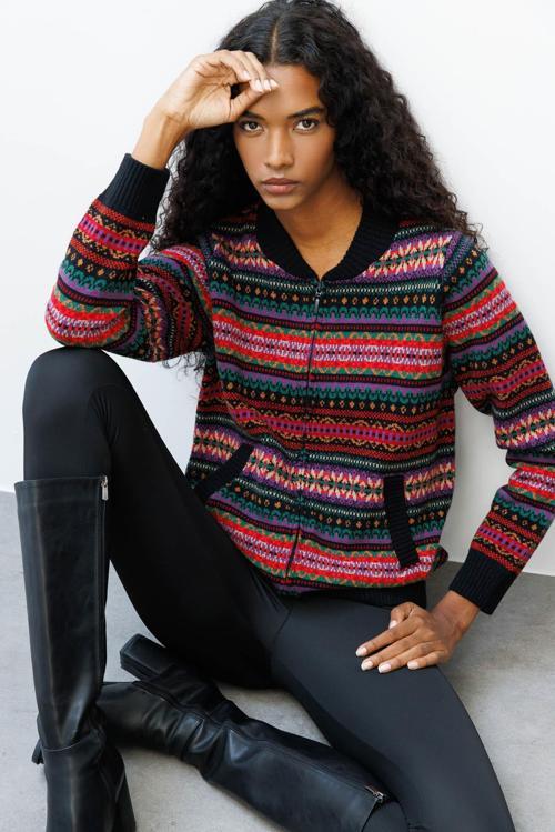 Kadın Hakim Yaka Jakarlı Yün Hırka 25102 Siyah