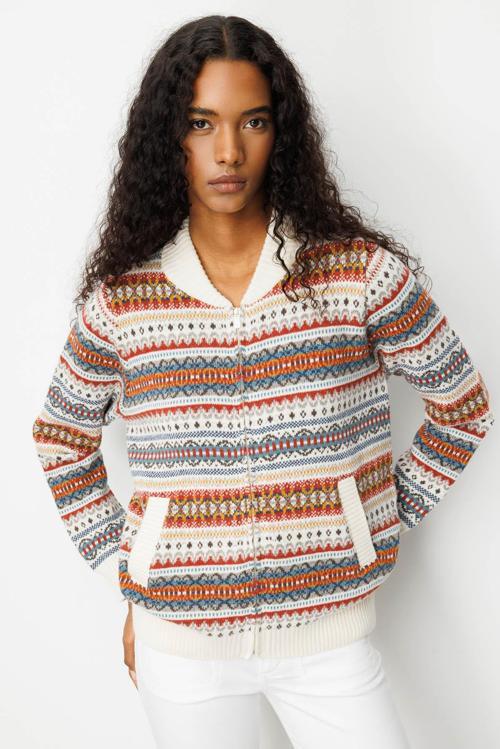 Kadın Hakim Yaka Jakarlı Yün Hırka 25102 Kemik