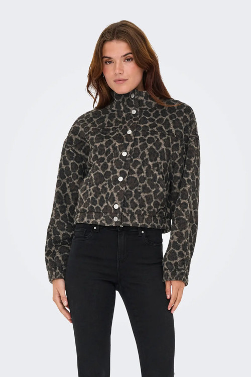 Kadın Onlemılıa Leopar Desenli Dik Yaka Mont 15349082 Kahverengi