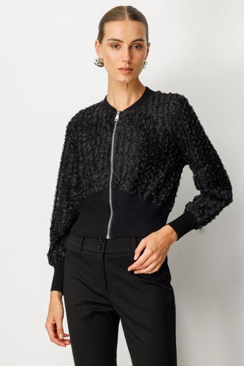 Kadın Kabartmalı Bomber Mont 60709 Siyah