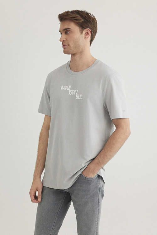 Erkek Baskılı T-Shirt M0612274-70075 Gri