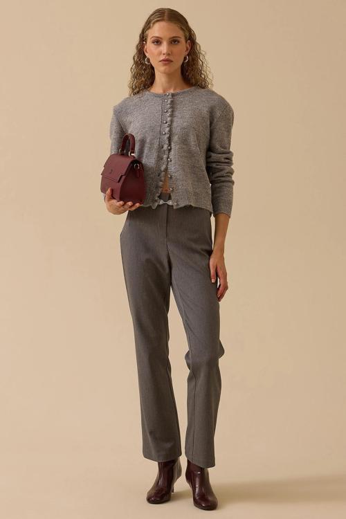 Kadın Düğmeli Bel Boy Triko Hırka 0017 Gri