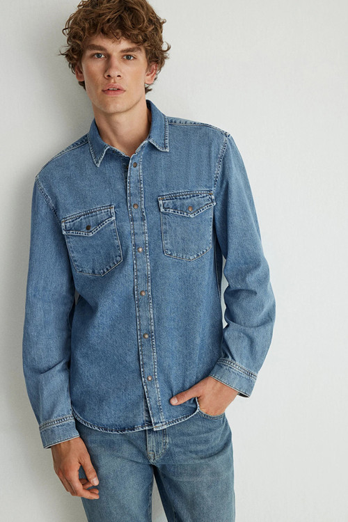 Erkek Denim Jean Gömlek M0210909 Mavi
