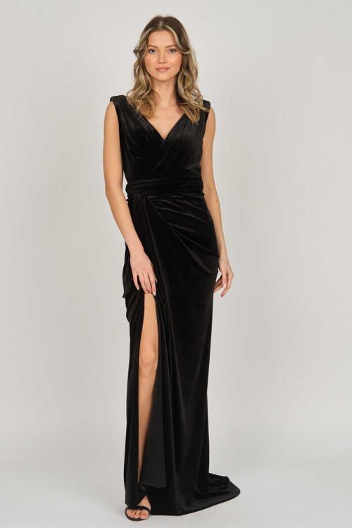 Kadın Uzun V Yaka Abiye Elbise 6521312 Siyah