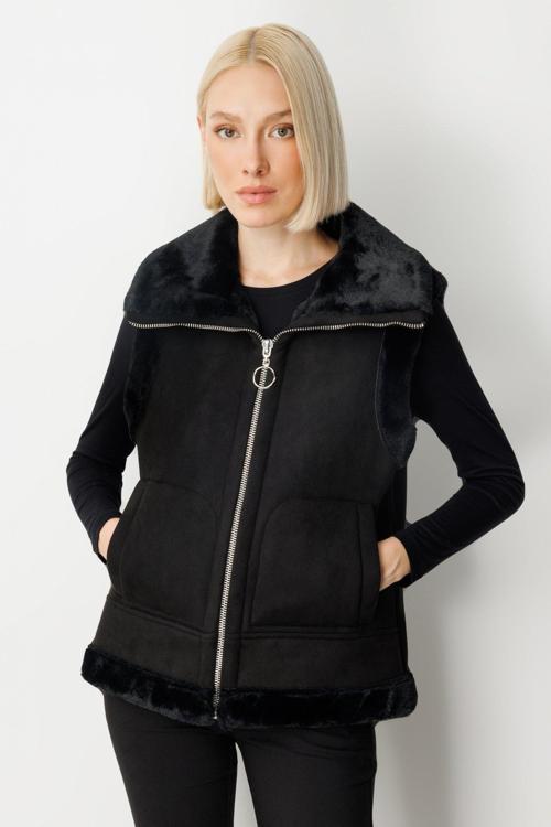 Kadın İçi Peluşlu Güderi Yelek 8501 Siyah