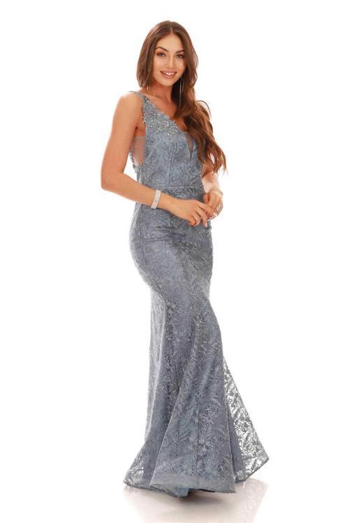 Kadın Dantel Üzerine Payet İşlemeli Balık Abiye Elbise 58155535 Indigo