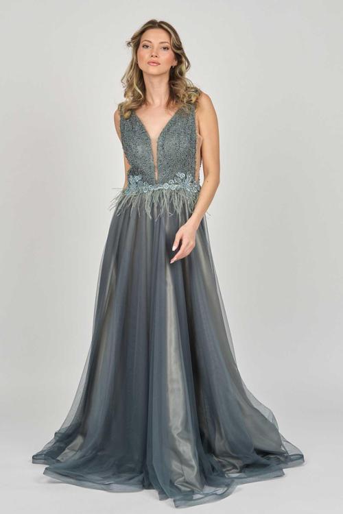 Kadın Dantelli Uzun Abiye Elbise 5044863 Çağla