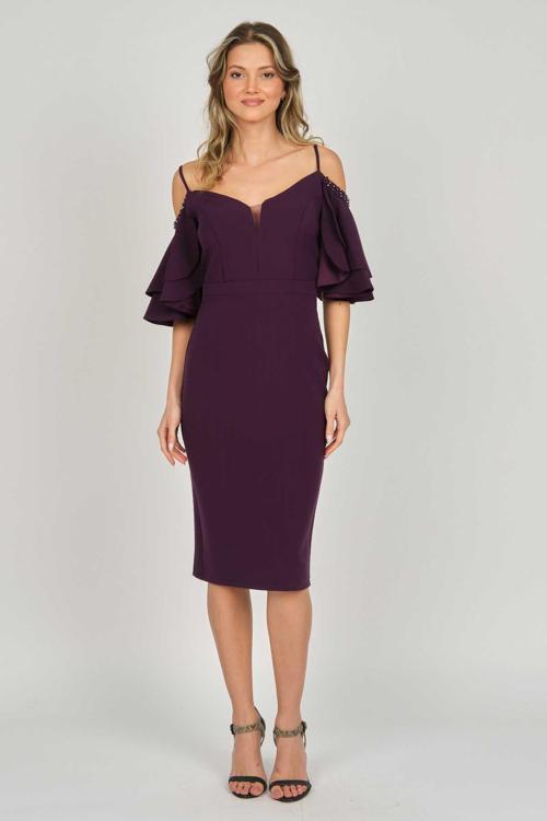 Kadın Düşük Kollu Araboy Abiye Elbise 5279783 Mürdüm