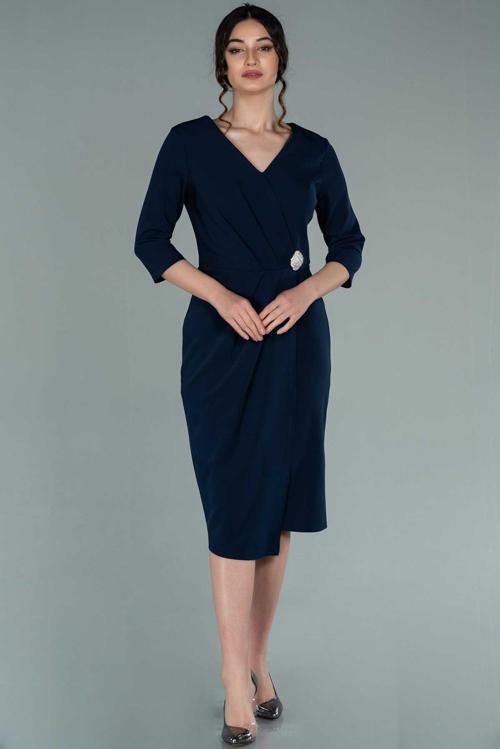 Kadın Kapri Kol Midi Abiye Elbise 5271234 Lacivert