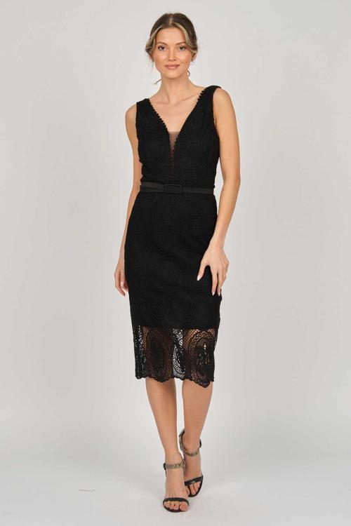 Kadın Kolsuz Dantel Abiye Elbise 5271985 Siyah