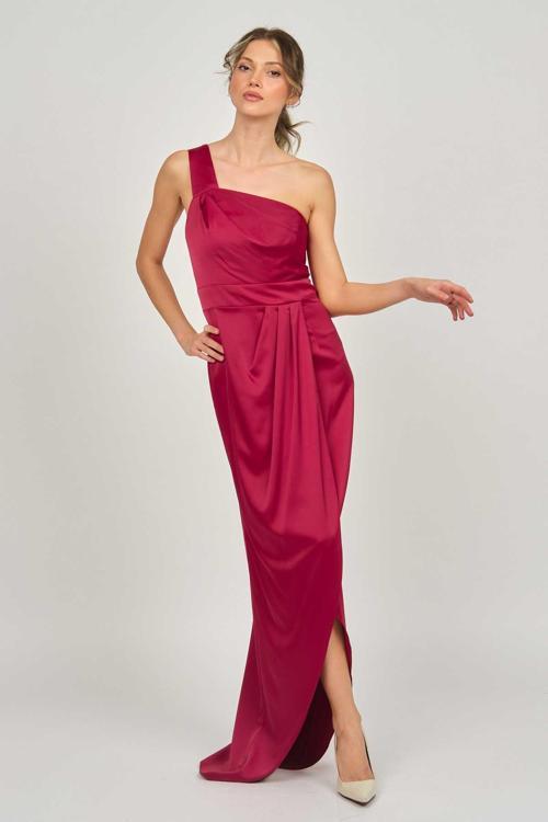 Kadın Tek Omuz Uzun Abiye Elbise 5922073 Bordo