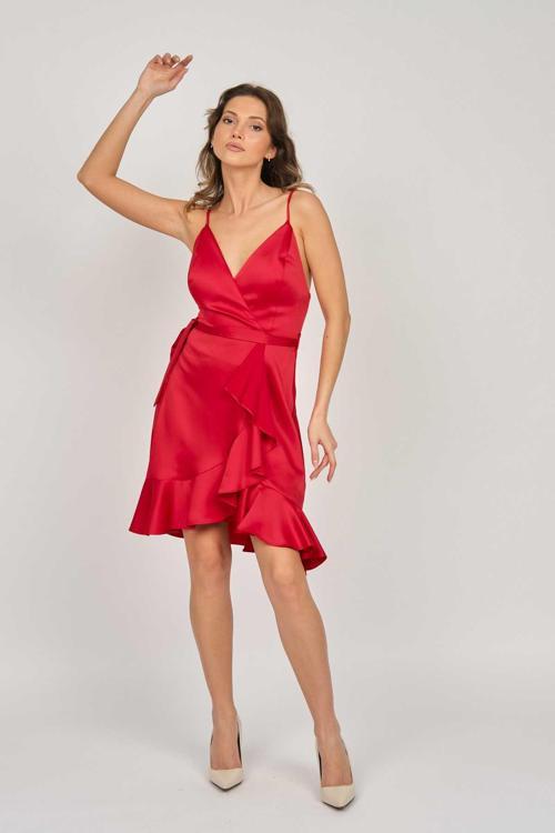 Kadın Askılı Kısa Abiye Elbise 5922020 Kırmızı