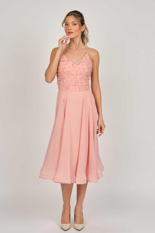 Kadın Midi Boy Şifon Abiye Elbise 5921123 Pudra