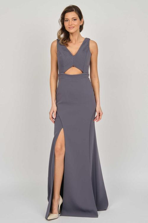 Kadın Derin Yırtmaçlı Uzun Abiye Elbise 5927010 Gri